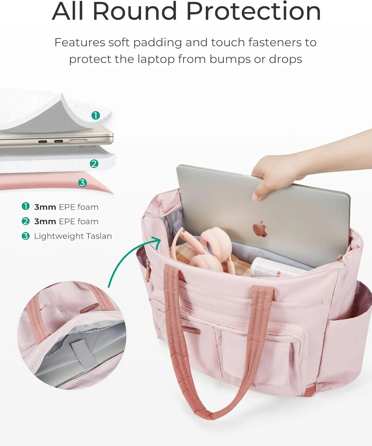 BAGSMART Small Tote Bag for Women, Lightweight Zippered Travel Handbag Casual Purse for Work