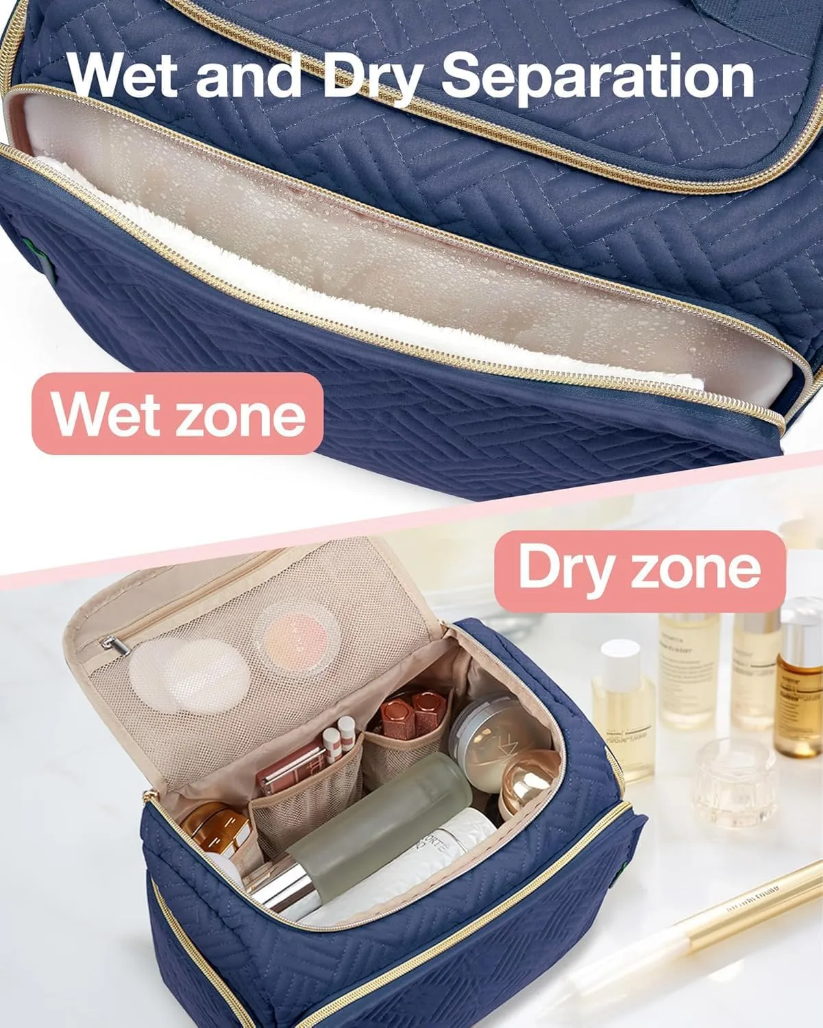 BAGSMART Travel Toiletry Bag, Large Wide-open Travel Bag for Toiletries, Makeup Cosmetic Travel Bag with Handle