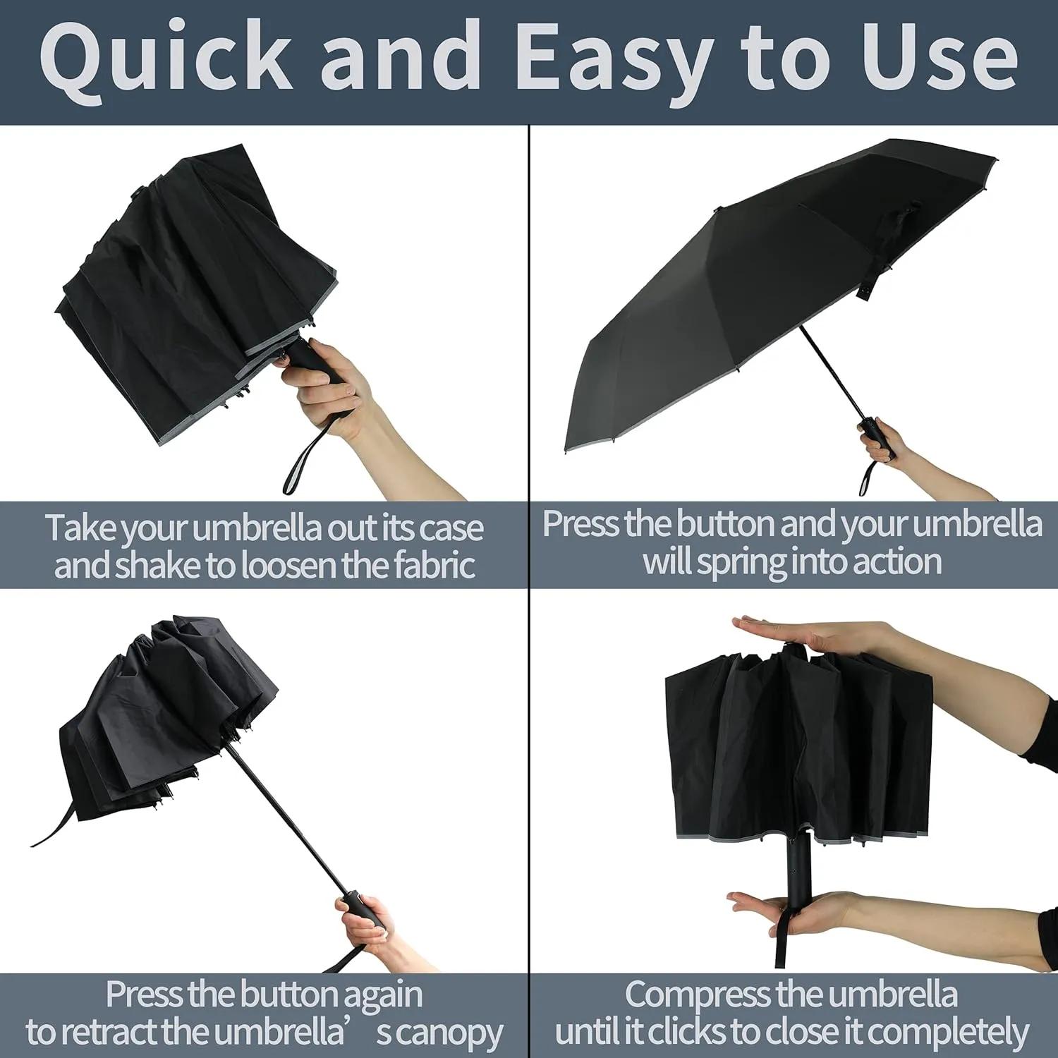BAODINI Windproof Compact Rain Umbrella for Travel 42/46 Inch Premium Fabric Auto Open Perfect for Purse and Backpack Portable Umbrella for Women and Men