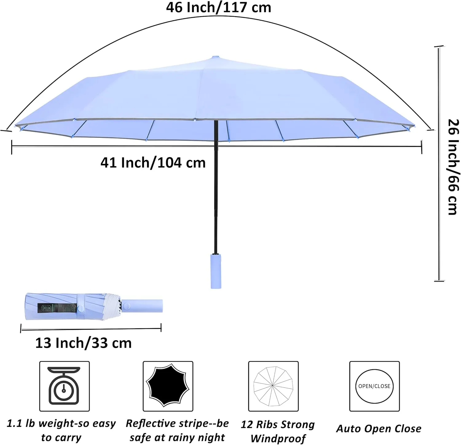 BAODINI Windproof Compact Rain Umbrella for Travel 42/46 Inch Premium Fabric Auto Open Perfect for Purse and Backpack Portable Umbrella for Women and Men