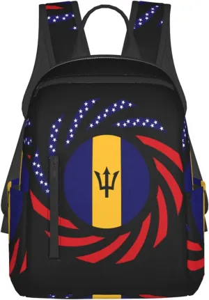 Barbadian American Flag Travel Backpacks Casual Laptop Backpack Sport Rucksack Large Capacity Daypack Multi-Pockets Adjustable Strap Bag for Working Hiking