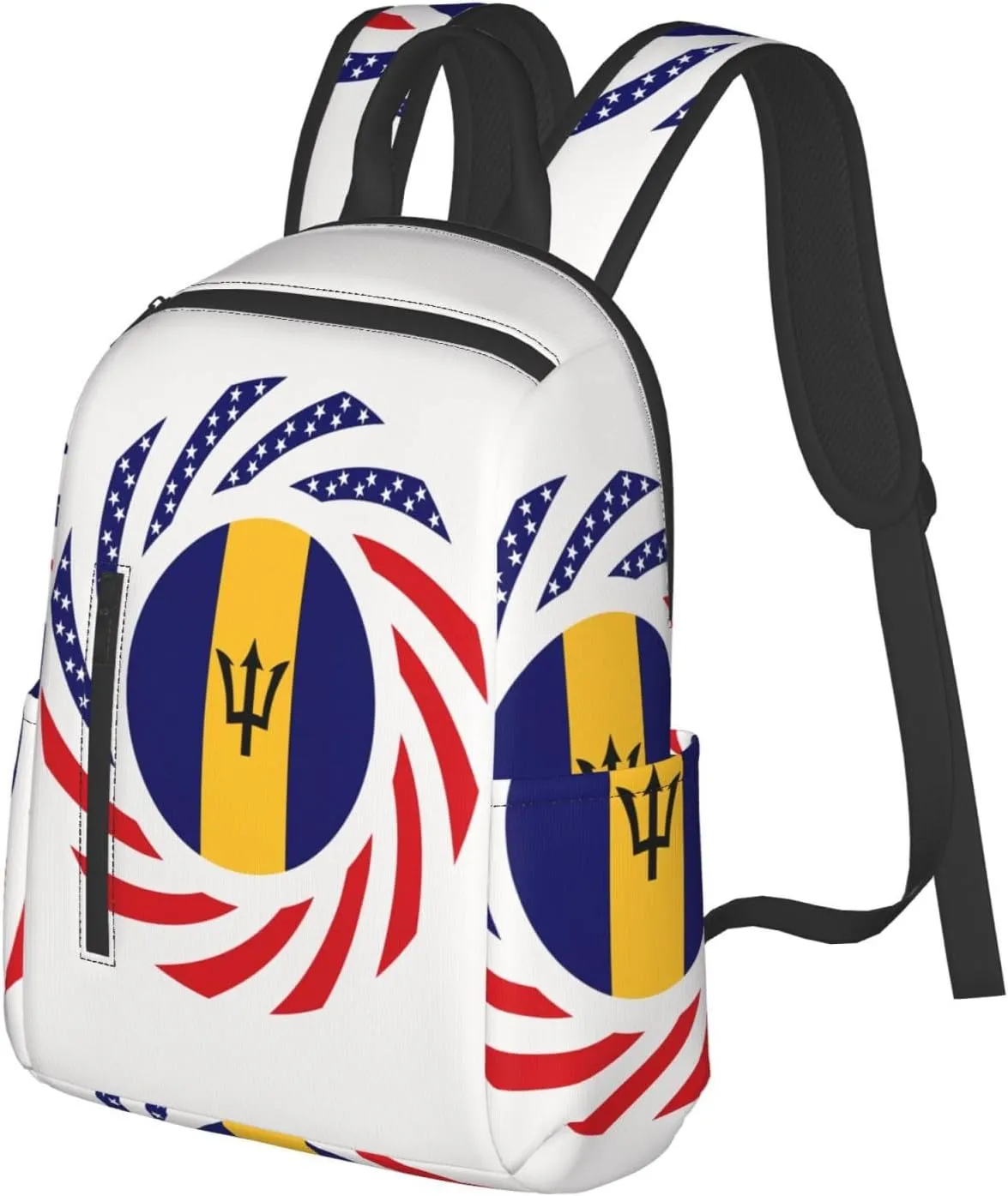 Barbadian American Flag Travel Backpacks Casual Laptop Backpack Sport Rucksack Large Capacity Daypack Multi-Pockets Adjustable Strap Bag for Working Hiking