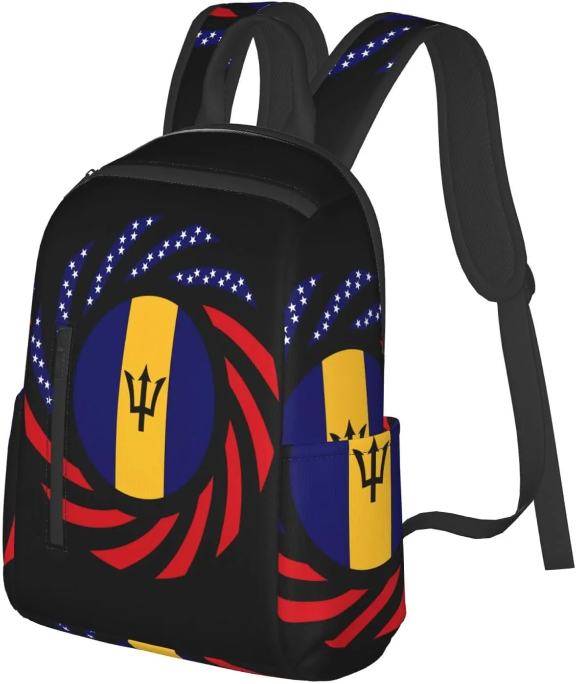 Barbadian American Flag Travel Backpacks Casual Laptop Backpack Sport Rucksack Large Capacity Daypack Multi-Pockets Adjustable Strap Bag for Working Hiking