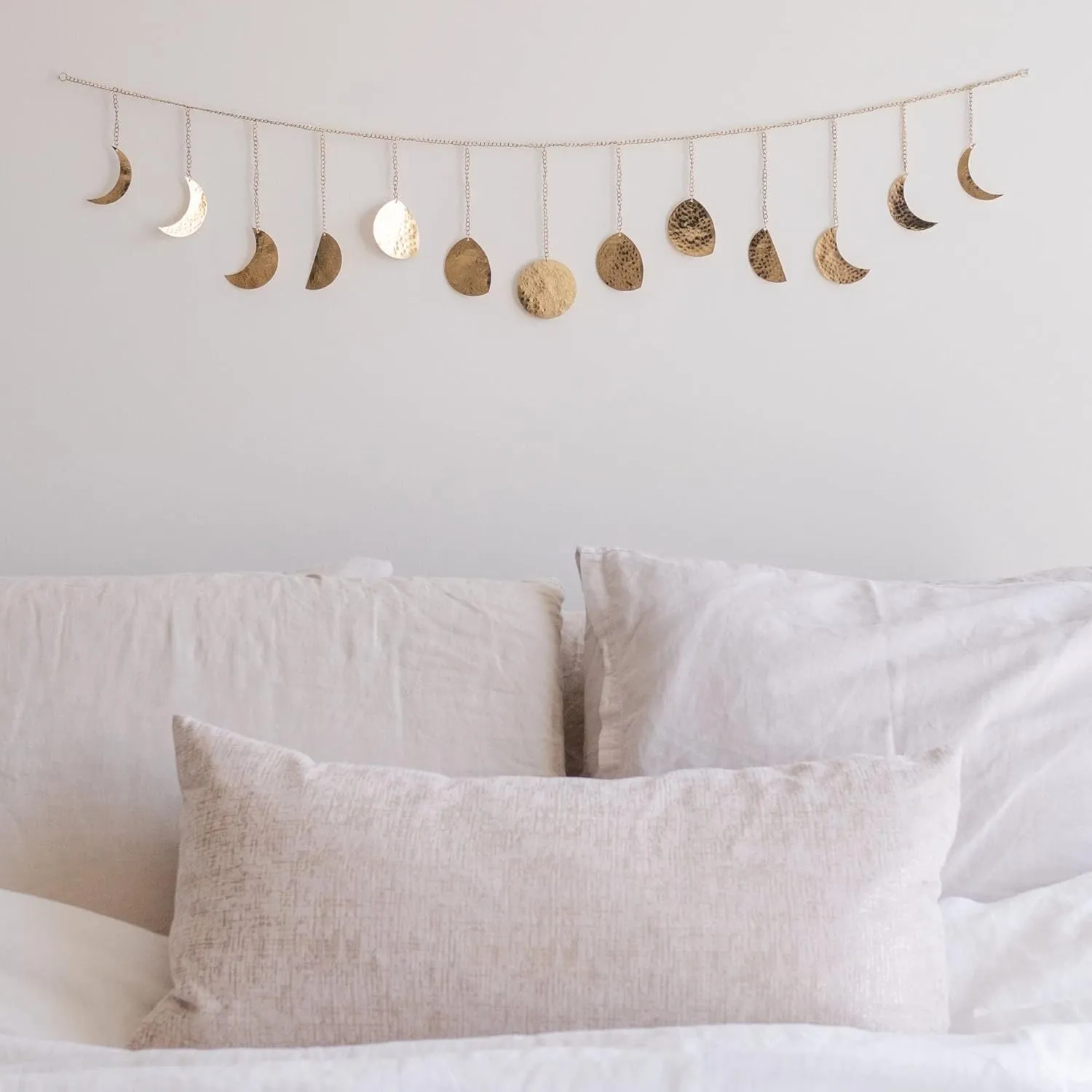 BASE ROOTS Moon Phase Wall Decor, Gold Wall Decor for Bedroom & Living Room, Bohemian Wall Decor, Handmade Hammered Metal 36" 13 Phases Moon Wall Decor, Celestial Wall Art, Gift for Women & Kids