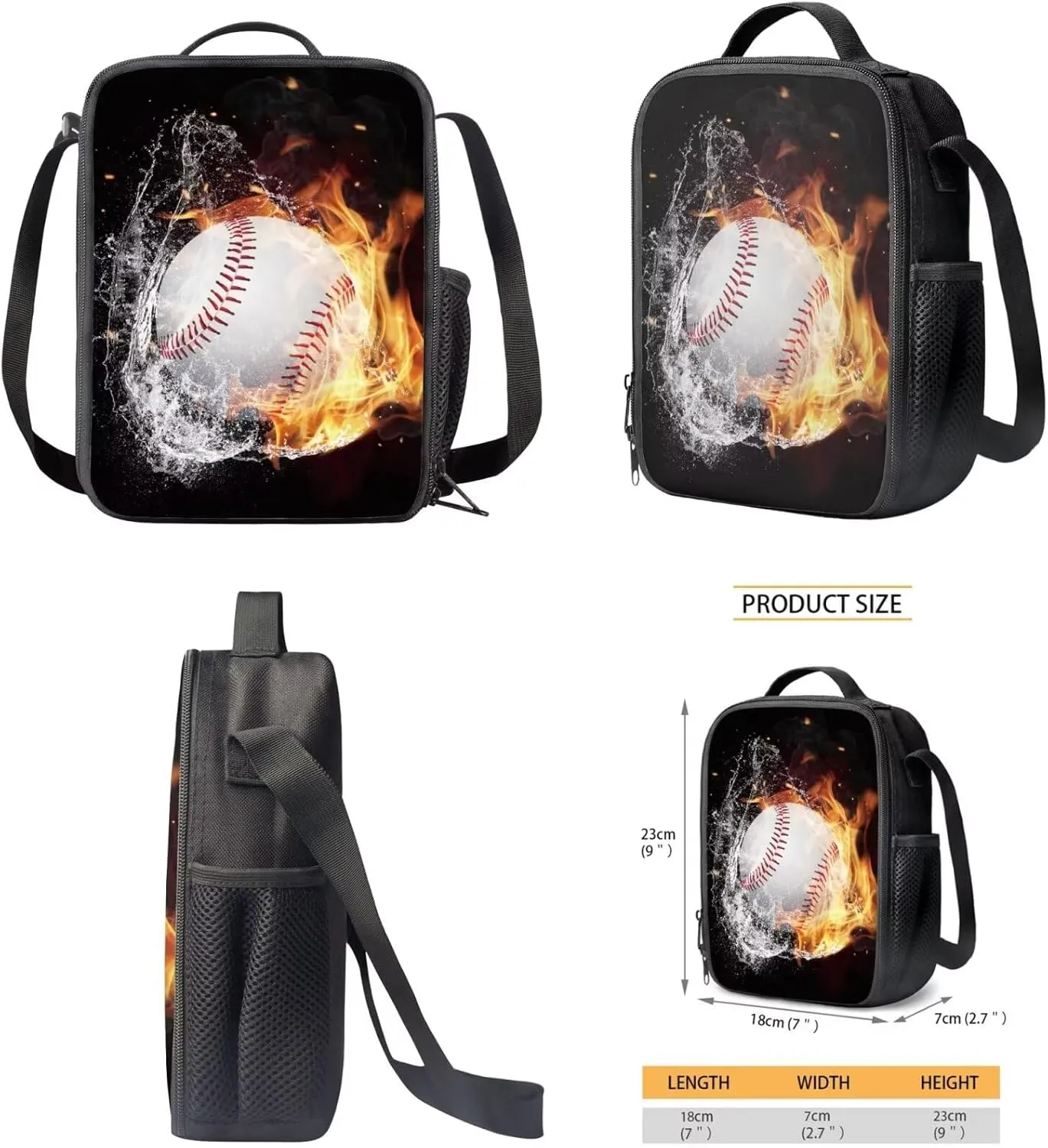 Baseball 17 inch Kids Backpacks Boys Student Children 3Pcs Bookbag Set with Lunch Box Pencil Case Cool School Bag for Teens 6-8 Years Old Primary Elementary Middle High School
