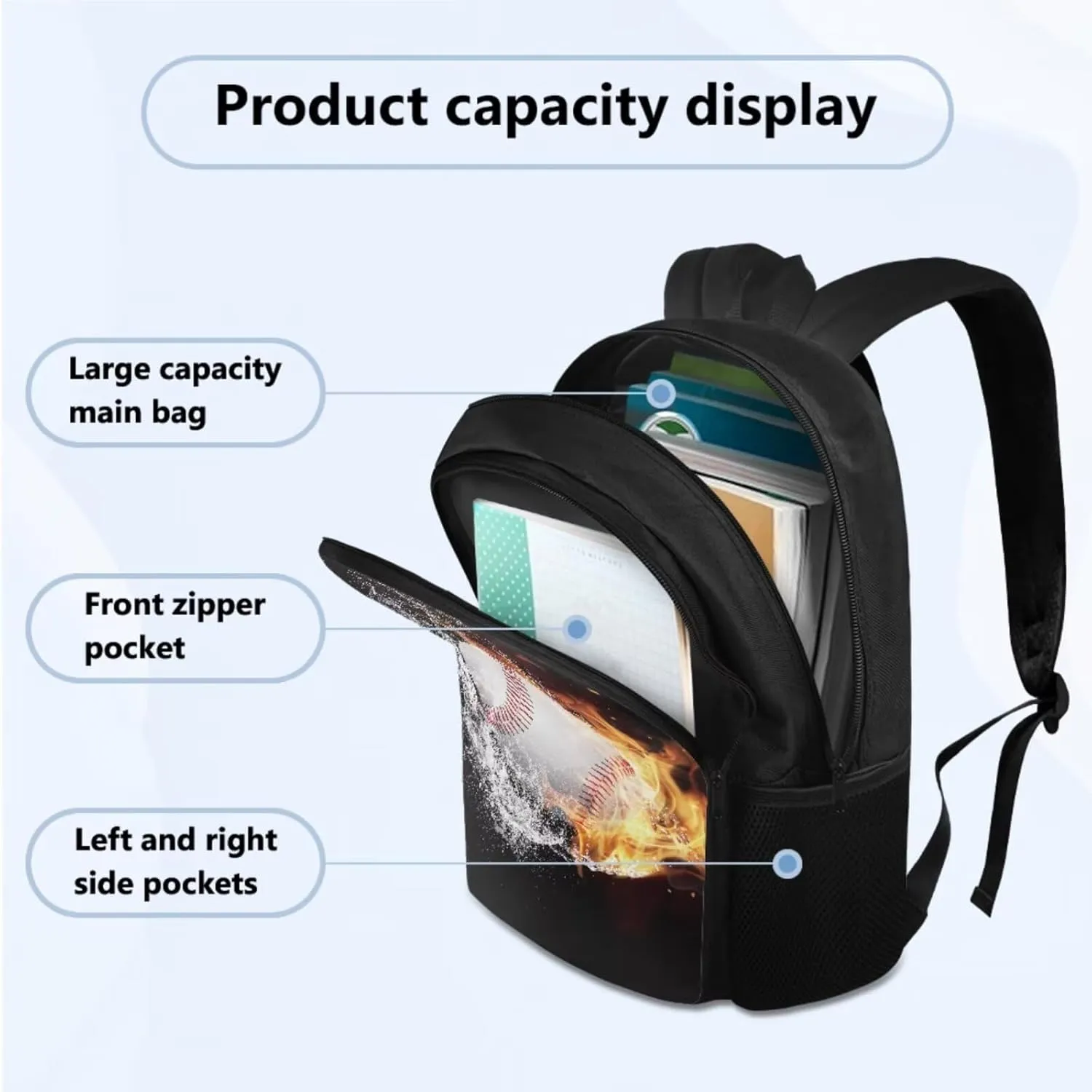 Baseball 17 inch Kids Backpacks Boys Student Children 3Pcs Bookbag Set with Lunch Box Pencil Case Cool School Bag for Teens 6-8 Years Old Primary Elementary Middle High School