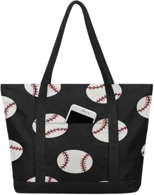Baseball Ball Print Tote Bag Tote Bag for Women Reusable Grocery Shopping Cloth Bags with Zipper Large Capacity Foldable Handbag Gym Bag for Gift Activity