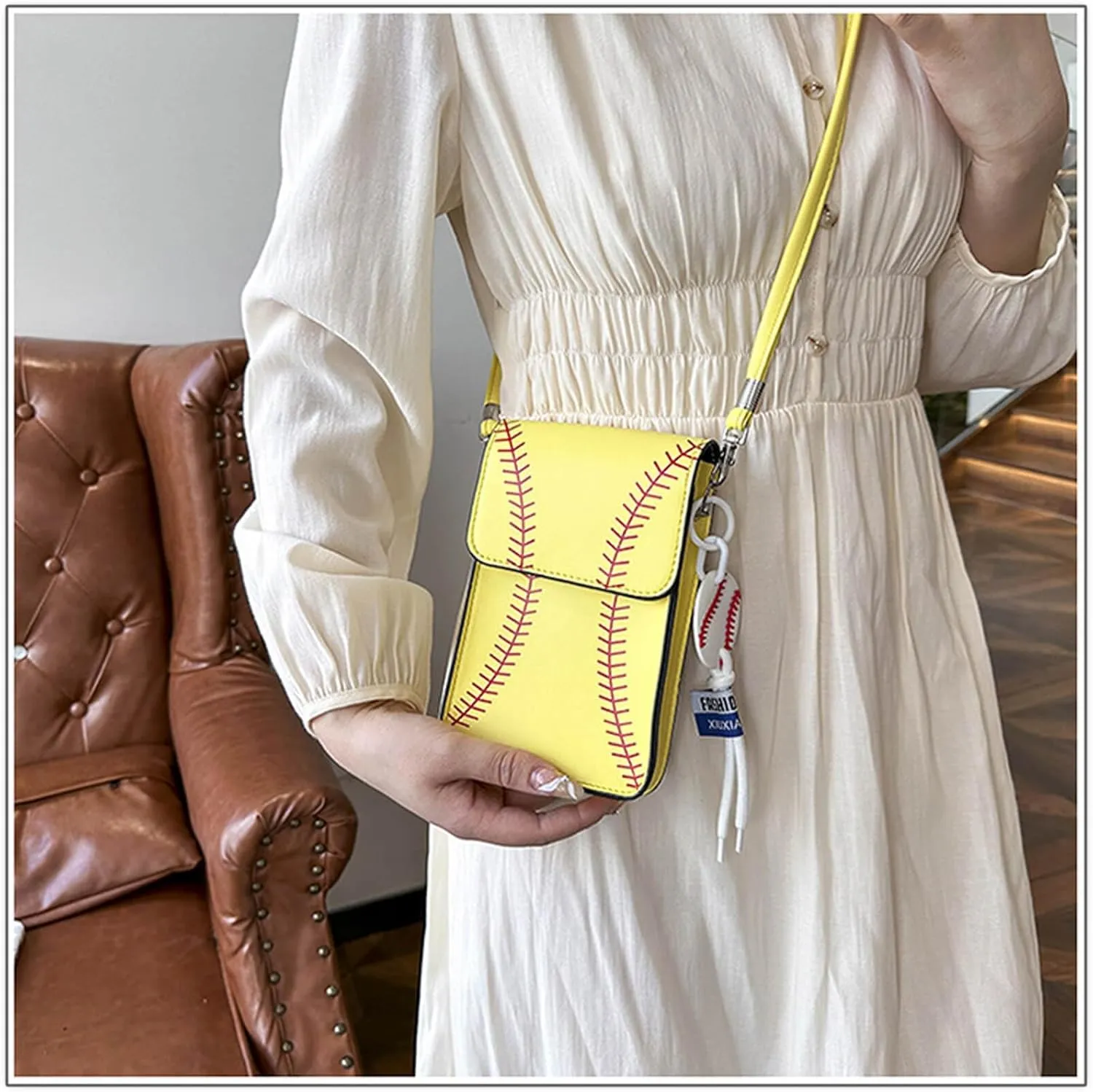Baseball Crossbody Bag for Women – Softball Sling Bag with Multiple Pockets, Adjustable Strap, Hands-Free Design for Sports
