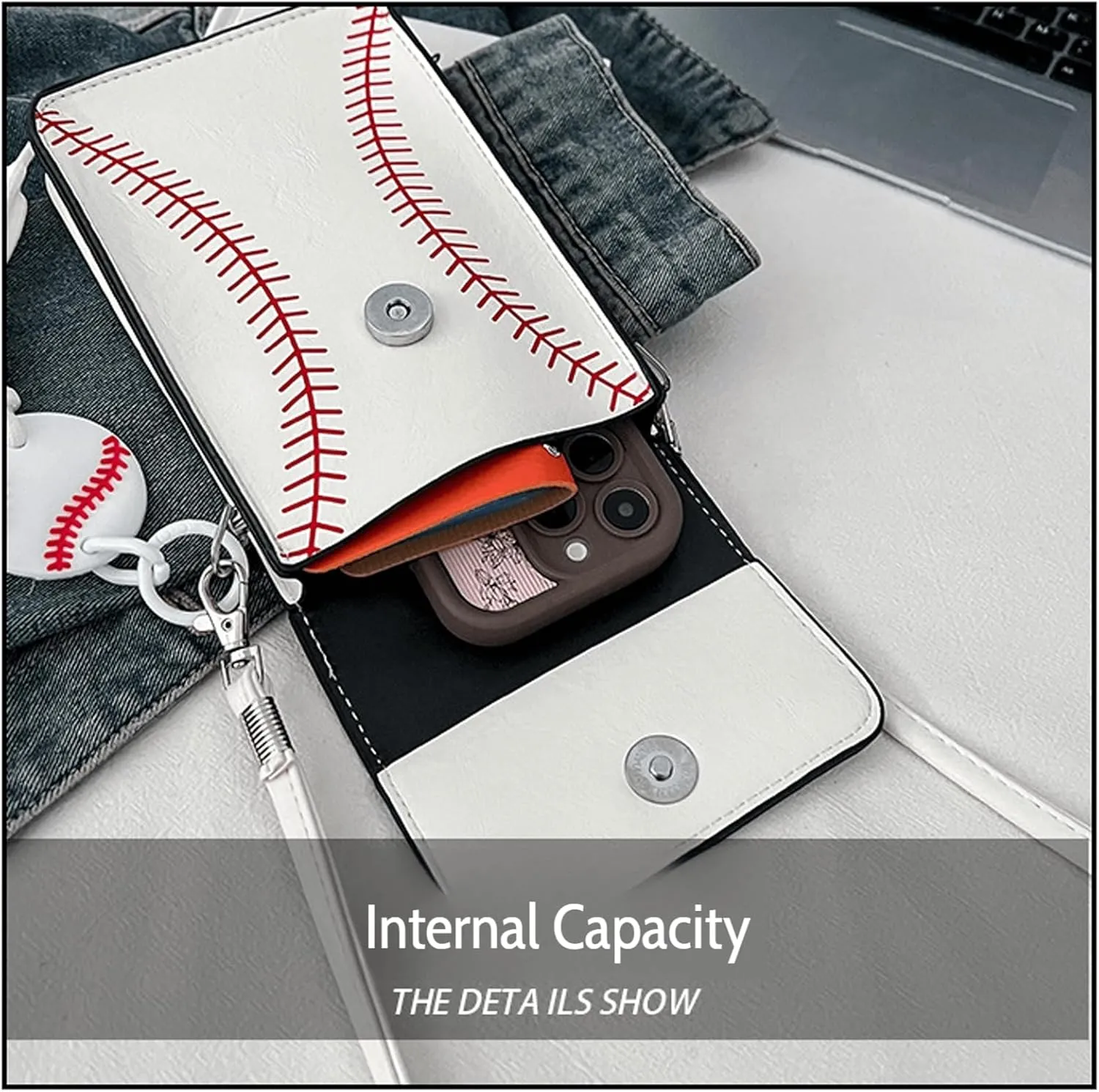 Baseball Crossbody Bag for Women – Softball Sling Bag with Multiple Pockets, Adjustable Strap, Hands-Free Design for Sports