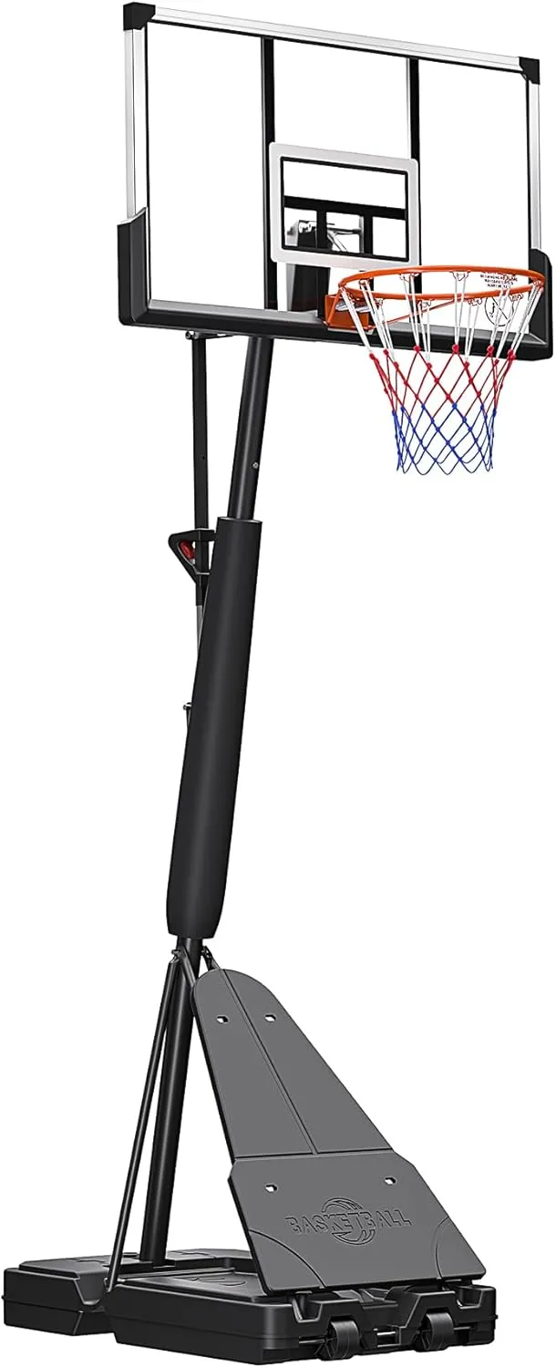 Basketball Hoop Outdoor, 10 FT Adjustable Basketball Hoop Goal System with Large Base, 44 Inch Shatterproof PC Backboard, 2 Sand Bags and Portable Wheels for Adults Teenagers in Backyard, Driveways
