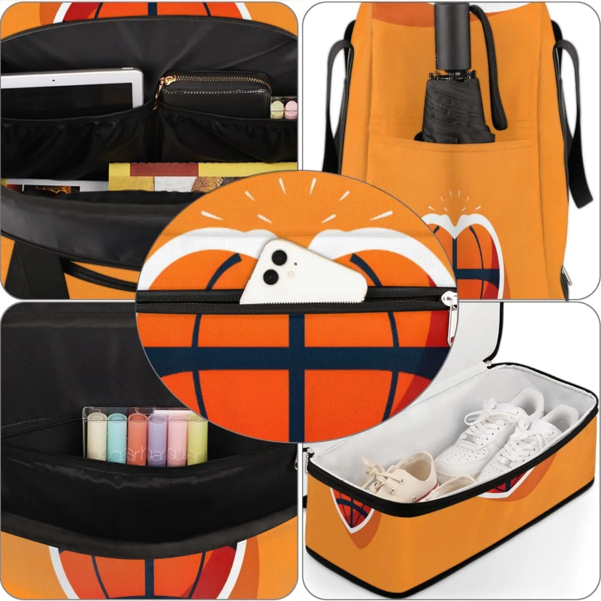 Basketball Love Heart Foldable Duffle Bag with Shoes Compartment Large Capacity Waterproof Travel Weekender Bag Overnight Bag for Sports Gym