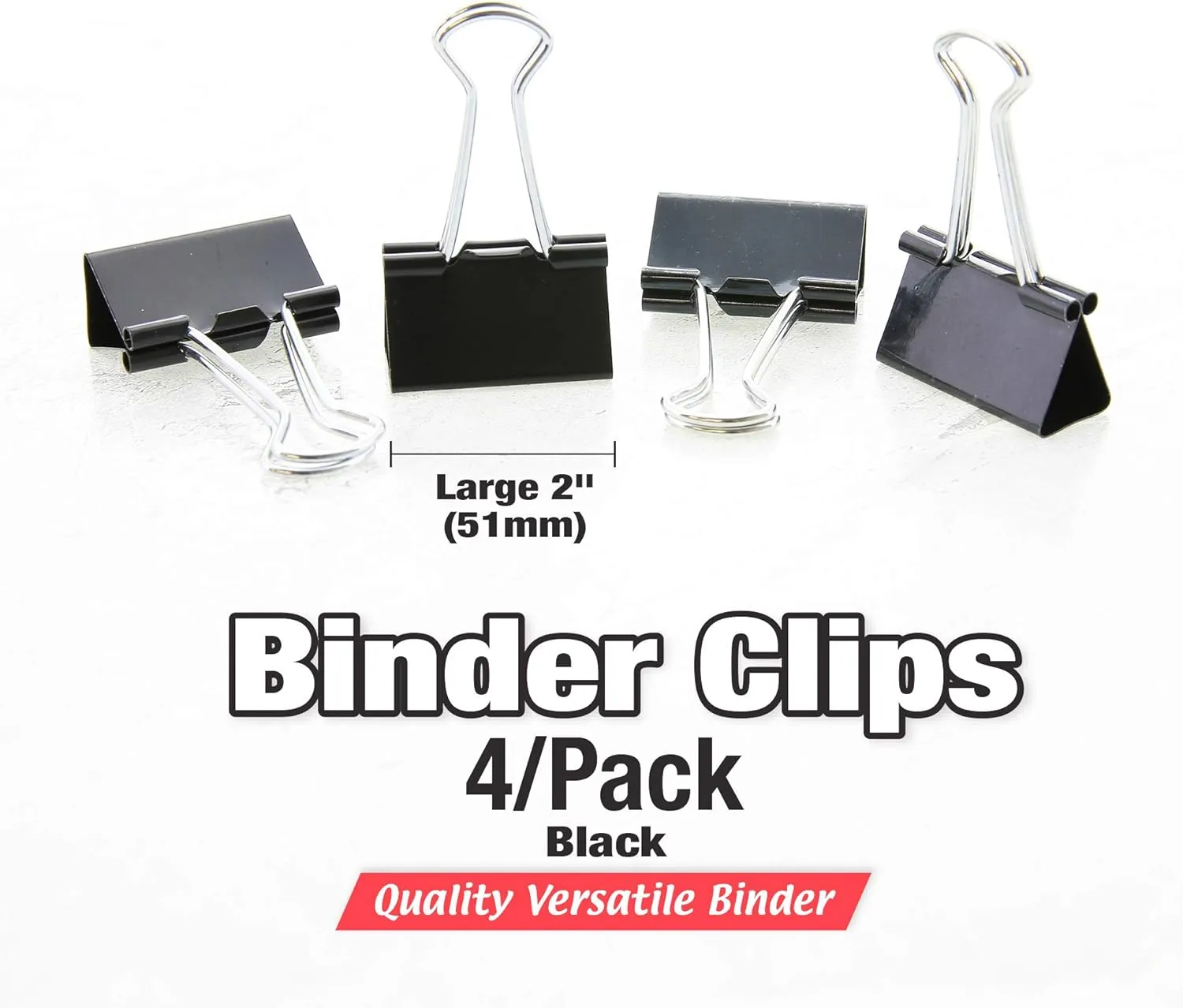 Bazic Binder Clip, Large, 2 Inches (51mm), Black, 4 per Pack (Case of 144) (262-144)