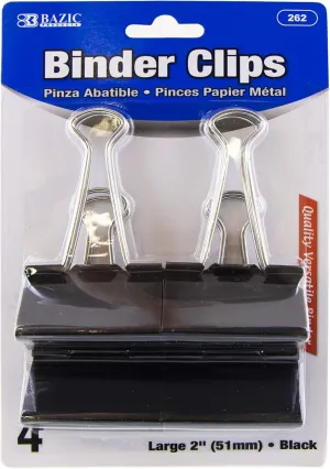 Bazic Binder Clip, Large, 2 Inches (51mm), Black, 4 per Pack (Case of 144) (262-144)
