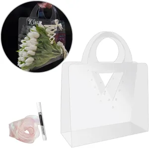 BBJ WRAPS Transparent Flower Bags For Bouquets, PET Floral Gift Bags With Handle Perfect Florist Supplies Packaging For Flower Shops On Valentine's Day, Wedding, Mother's Day, Birthday Party (Pack of