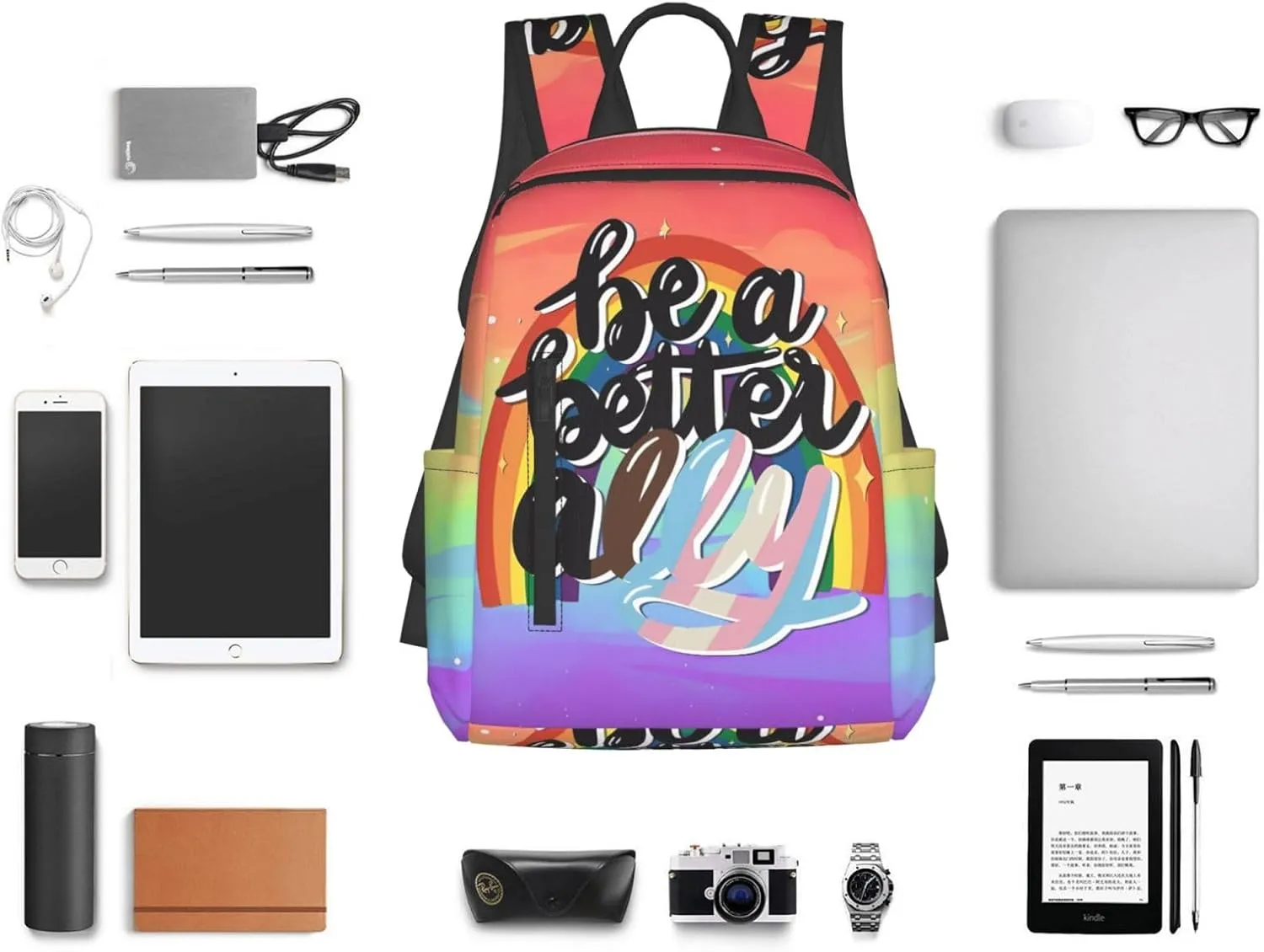 Be A Better Ally LGBT Rainbow Gay Pride Travel Laptop Backpack Casual Backpacks Double Shoulder Daypack Notebook Rucksack Work Bags Sports Bag for Gym Hiking Camping Beach