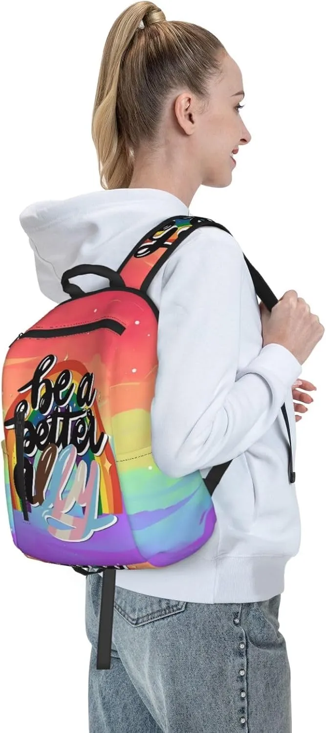 Be A Better Ally LGBT Rainbow Gay Pride Travel Laptop Backpack Casual Backpacks Double Shoulder Daypack Notebook Rucksack Work Bags Sports Bag for Gym Hiking Camping Beach