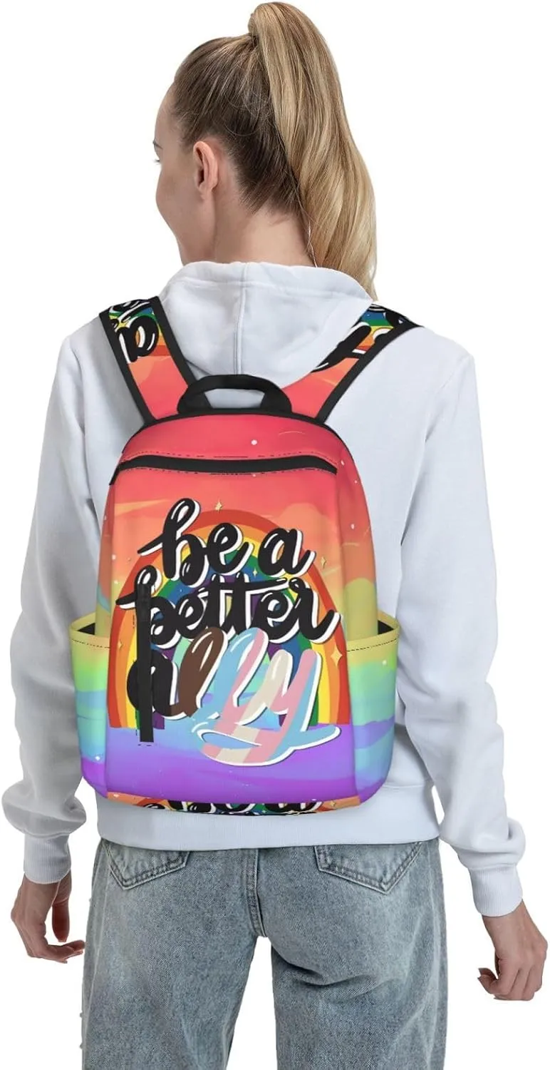 Be A Better Ally LGBT Rainbow Gay Pride Travel Laptop Backpack Casual Backpacks Double Shoulder Daypack Notebook Rucksack Work Bags Sports Bag for Gym Hiking Camping Beach
