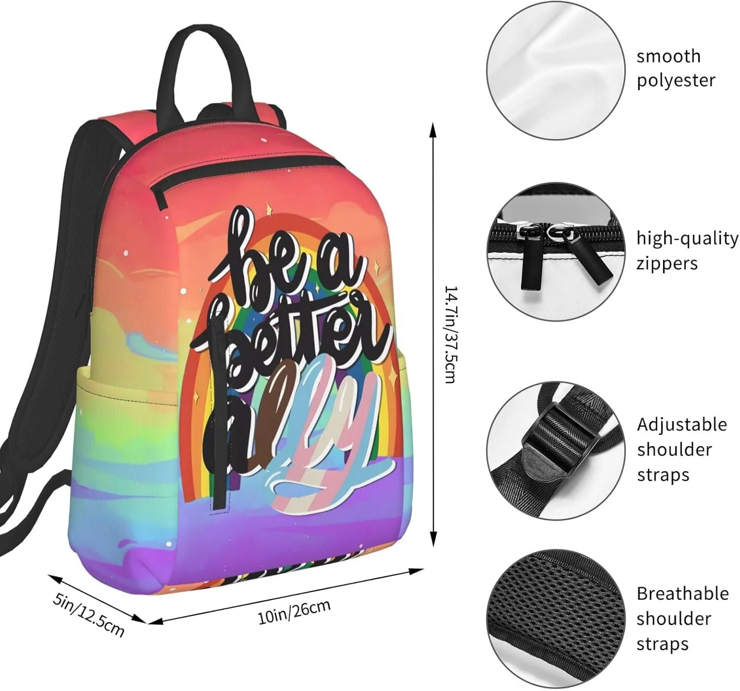 Be A Better Ally LGBT Rainbow Gay Pride Travel Laptop Backpack Casual Backpacks Double Shoulder Daypack Notebook Rucksack Work Bags Sports Bag for Gym Hiking Camping Beach