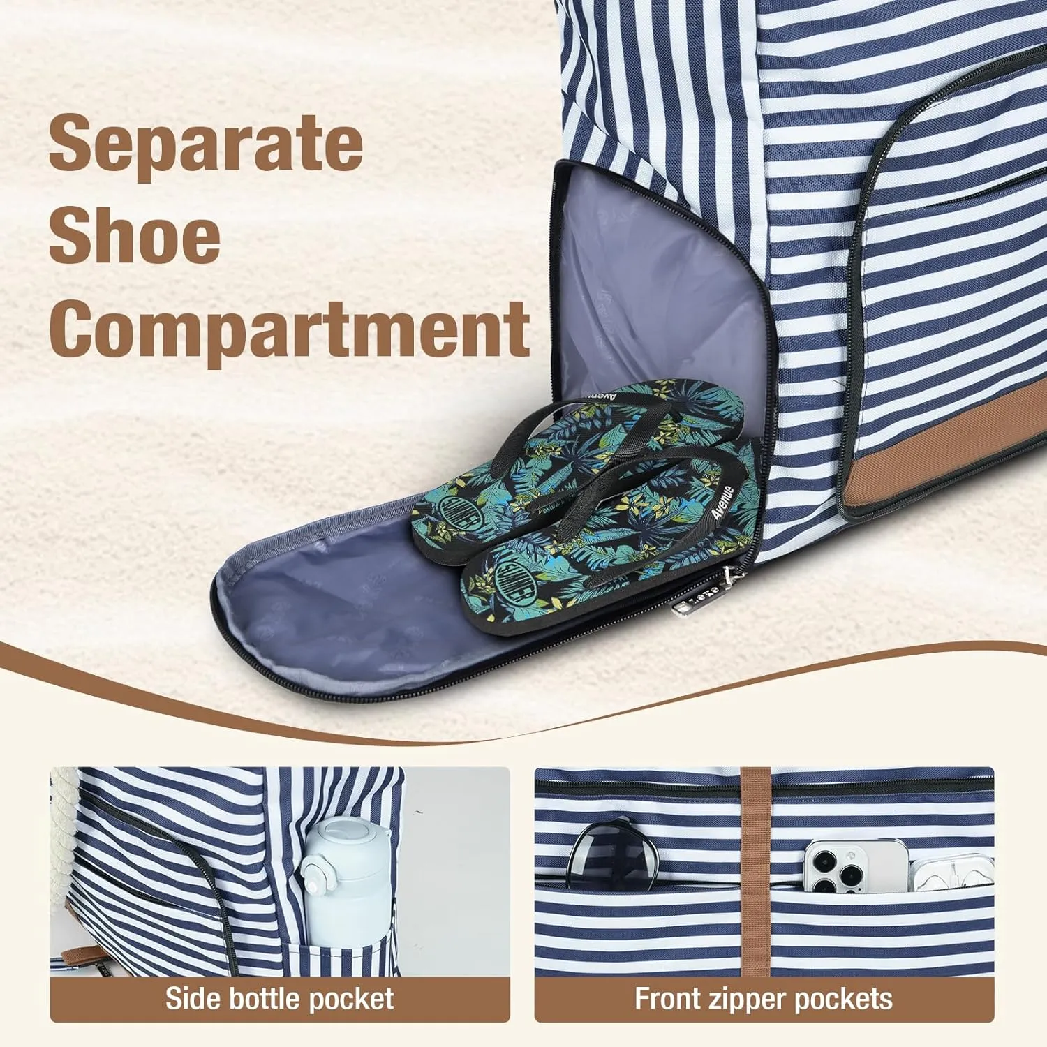 Beach Bag for Women - 35L Large Tote Bag, Waterproof & Sandproof, Zippered Carry On Bag for Pool, Beach & Travel