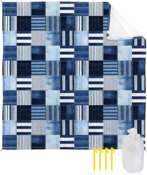 Beach Blanket Sandproof Waterproof Picnic Blankets Blue Stripe Plaid Gingham Check Extra Large Lightweight Outdoor Beach Mat with Corner Pockets for Travel/Camping/Hiking Abstract Geometric