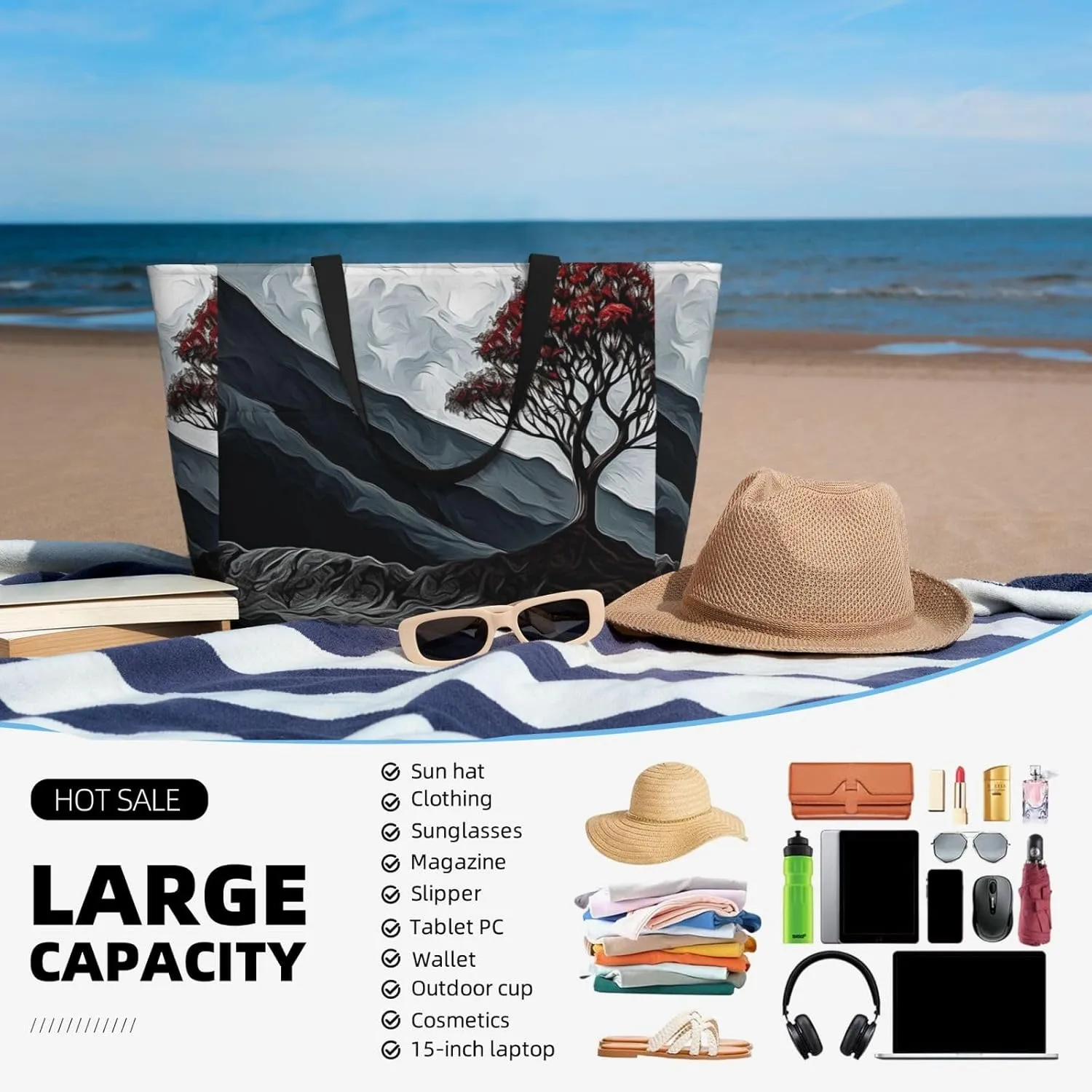 Beach Tote Bag for Women Oversized Travel Weekender Bags New York Manhattan Waterproof Pool Bag Beach Accessories