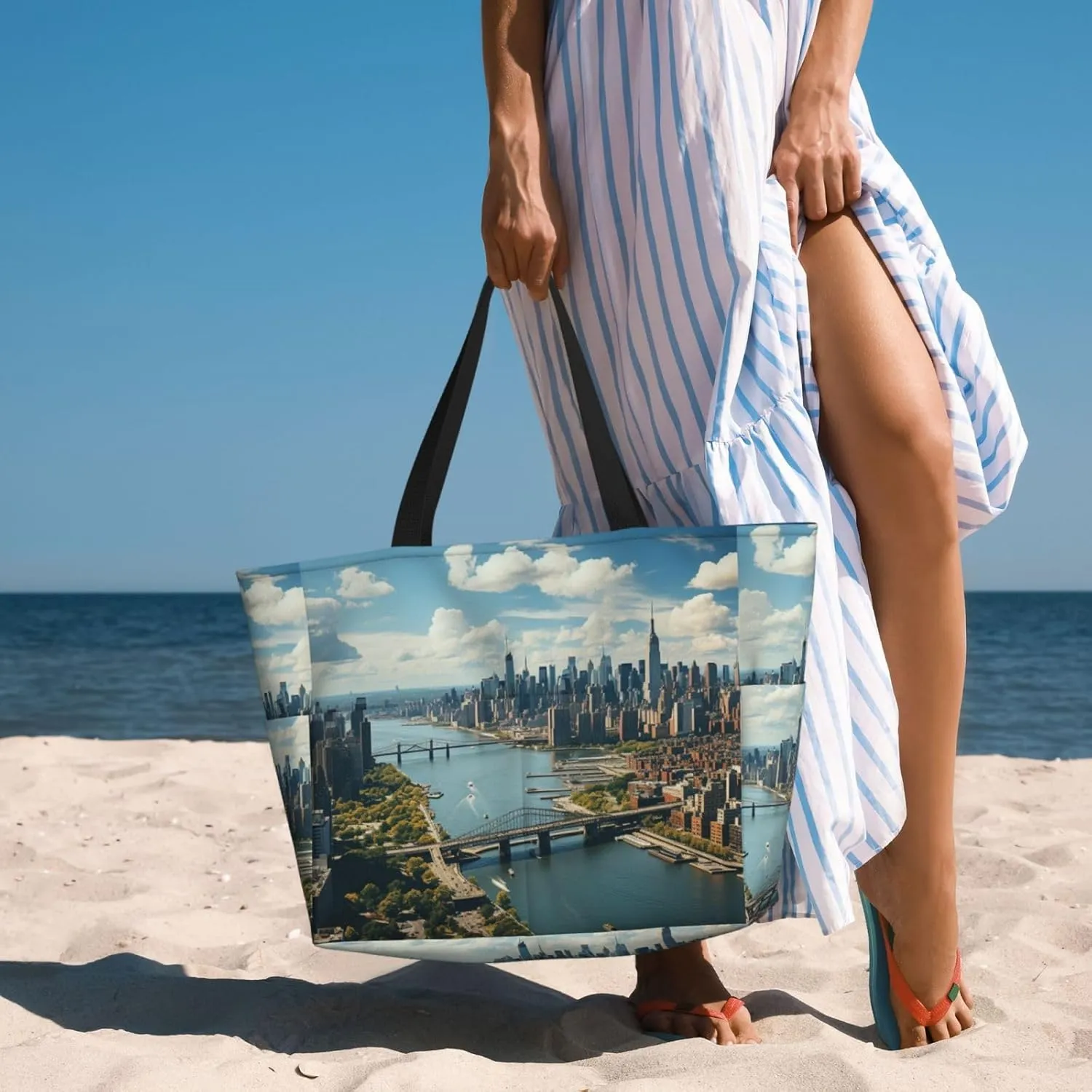 Beach Tote Bag for Women Oversized Travel Weekender Bags New York Manhattan Waterproof Pool Bag Beach Accessories