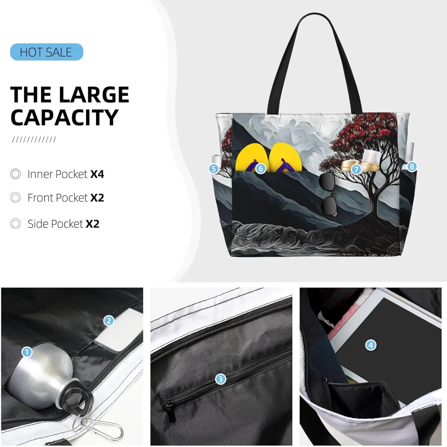 Beach Tote Bag for Women Oversized Travel Weekender Bags New York Manhattan Waterproof Pool Bag Beach Accessories