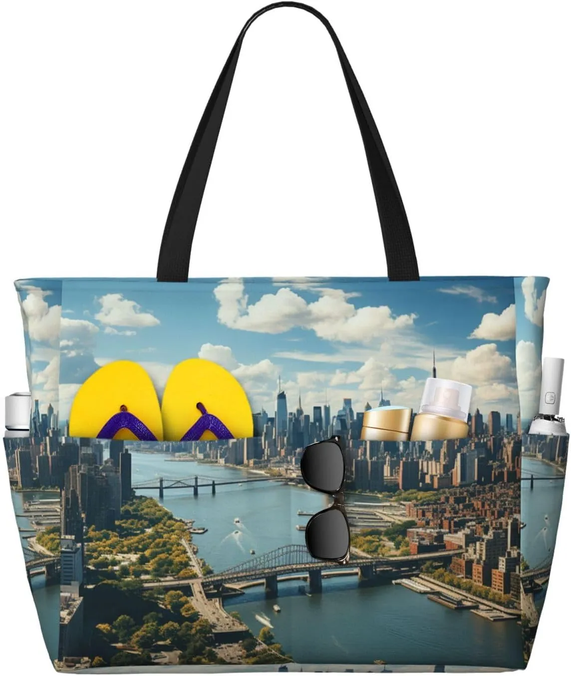 Beach Tote Bag for Women Oversized Travel Weekender Bags New York Manhattan Waterproof Pool Bag Beach Accessories