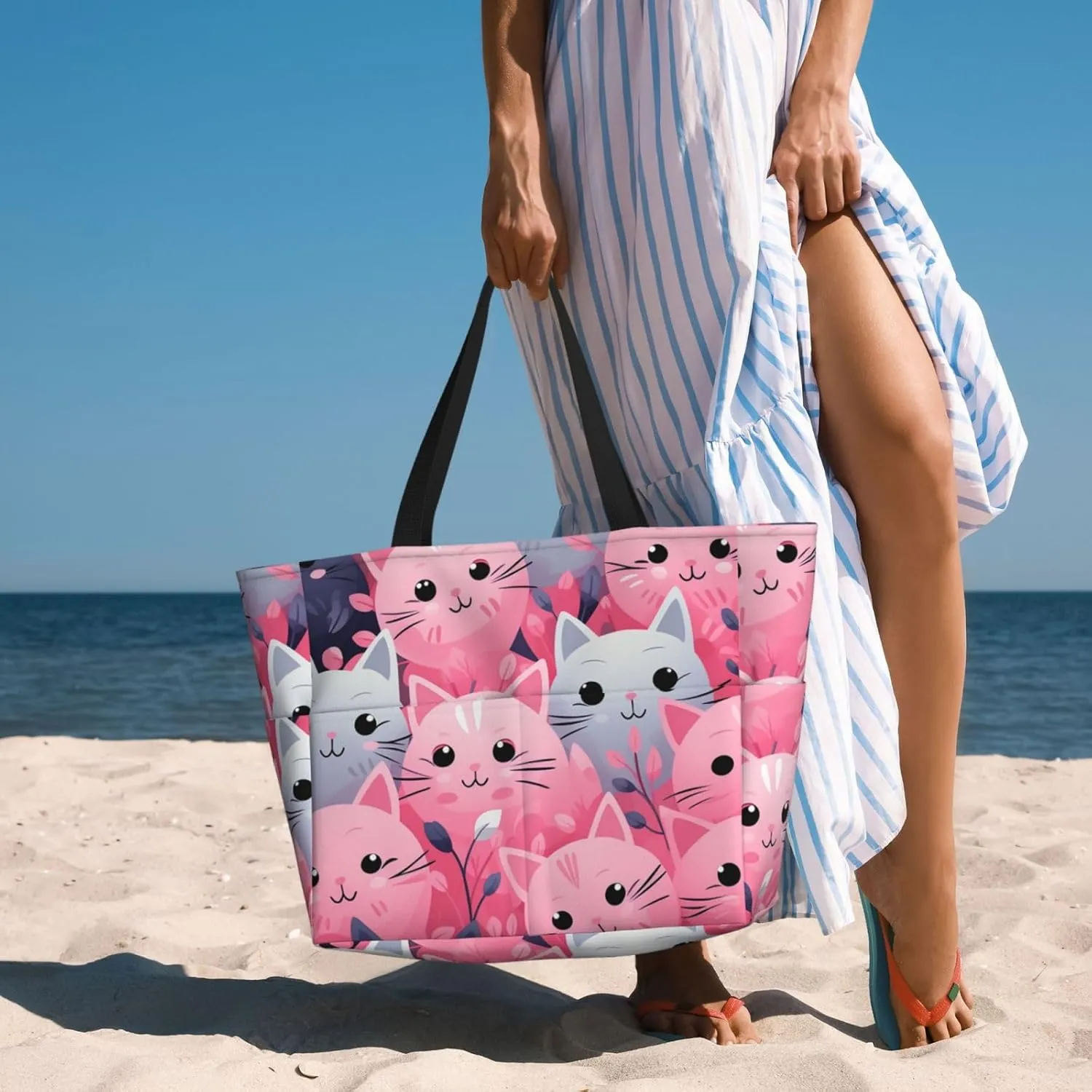 Beach Tote Bag for Women Oversized Travel Weekender Bags Vinyl Records Waterproof Pool Bag Beach Accessories