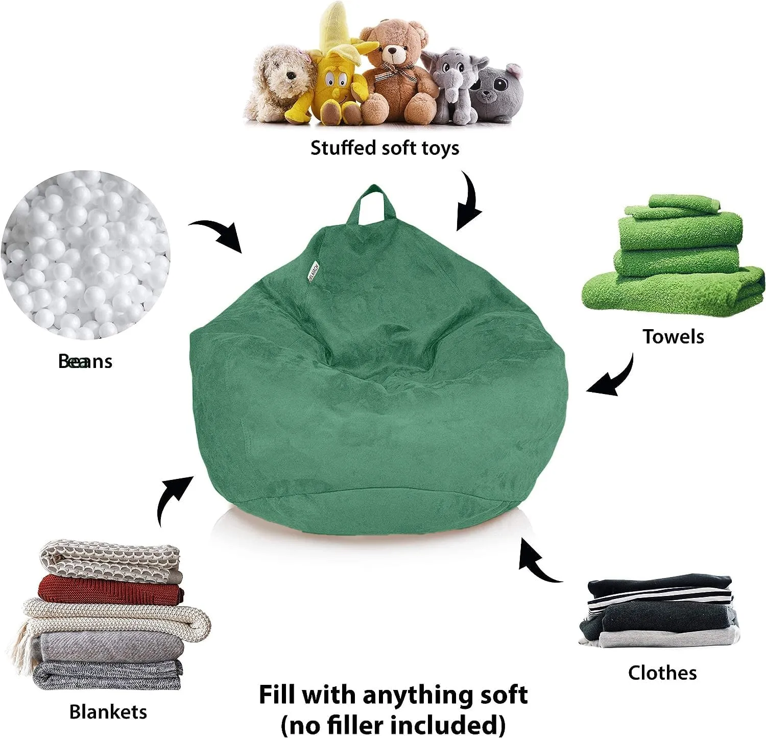 Bean Bag Stuffed Animal Storage Or Cover | No Filler | Double Stitched | Durable Zipper | Premium Microsuede