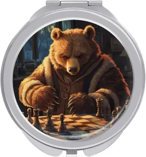 Bear Playing Chess Compact Makeup Mirror Mini Foldable Cosmetic Mirror Portable Travel Mirror for Purse Pocket