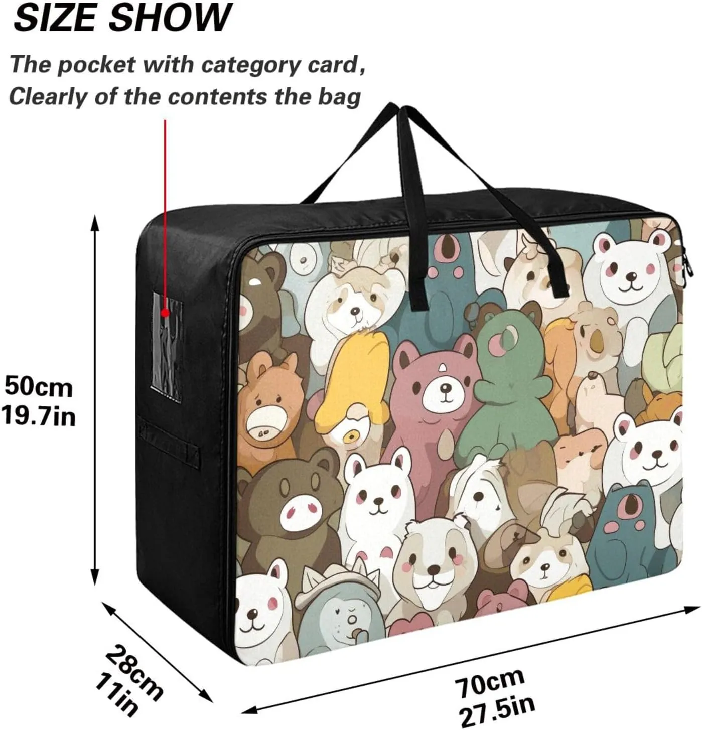 Bears Storage Bag, 27.5x19.7x11 in, Reusable and Sustainable Zippered Storage Bag for Moving