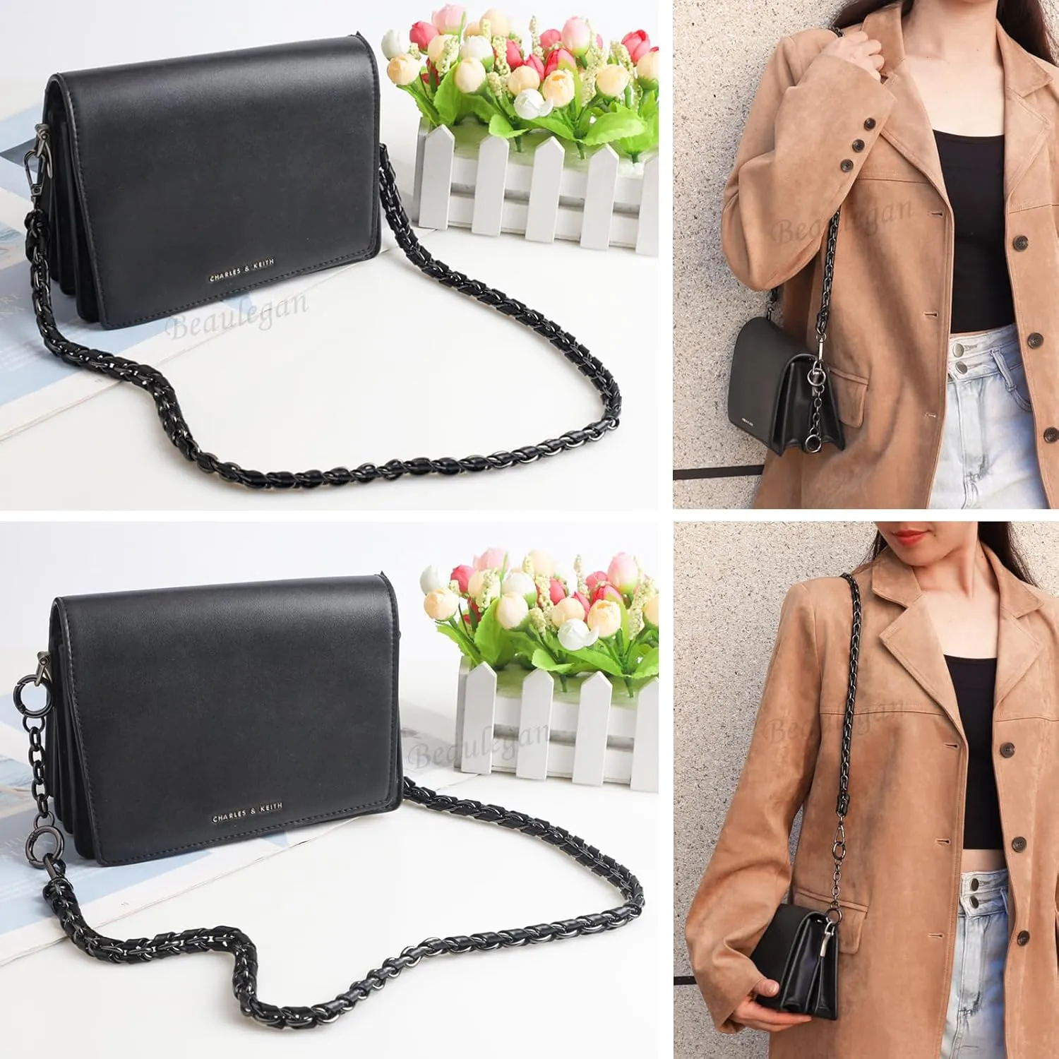 Beaulegan Purse Chain Strap - Microfiber Leather - Replacement for Handbag, Crossbody Shoulder Bag Set of 2, 35.4 Inch Long(Gunmetal)