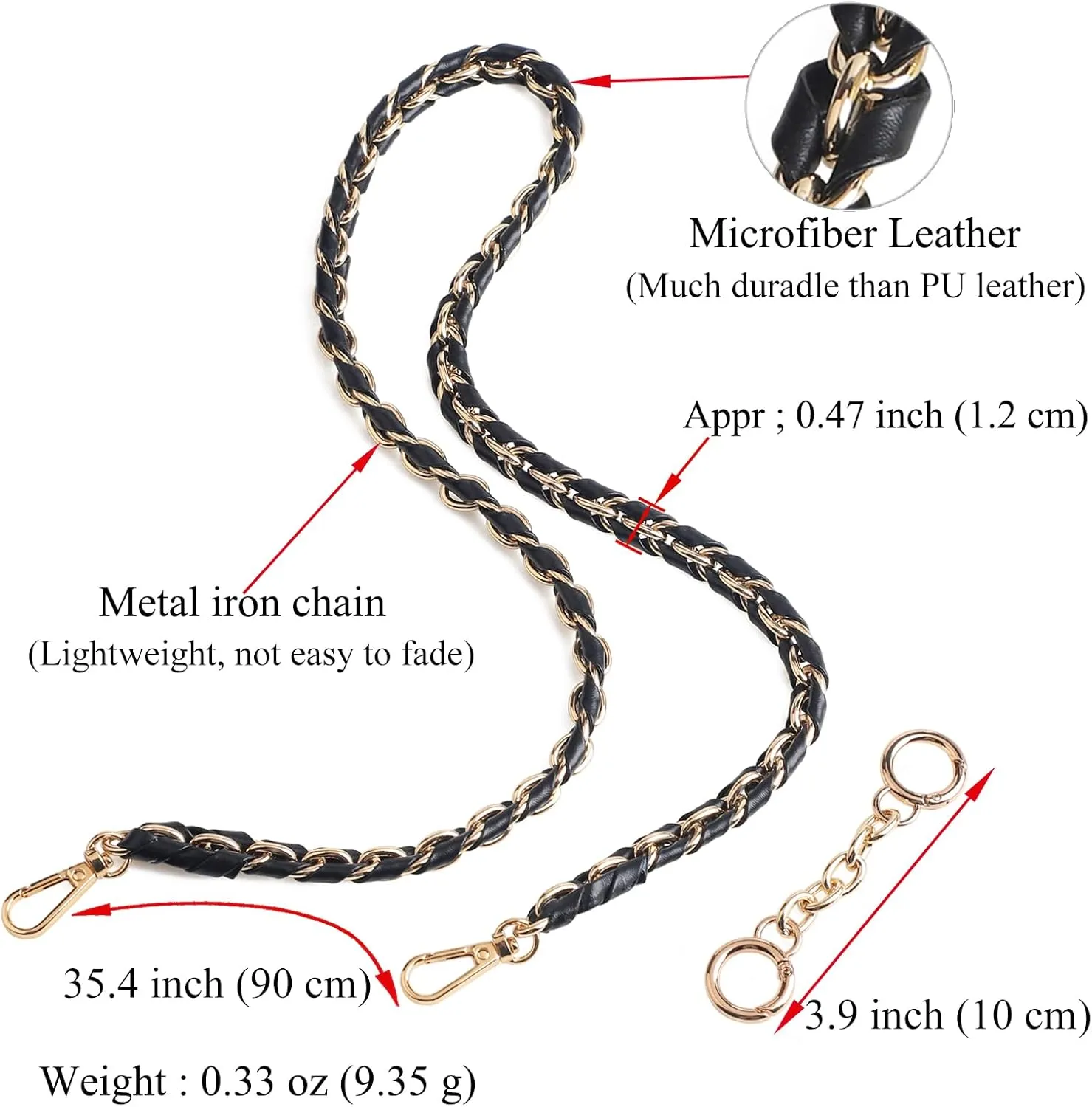 Beaulegan Purse Chain Strap - Microfiber Leather - Replacement for Handbag, Crossbody Shoulder Bag Set of 2, 35.4 Inch Long(Gunmetal)