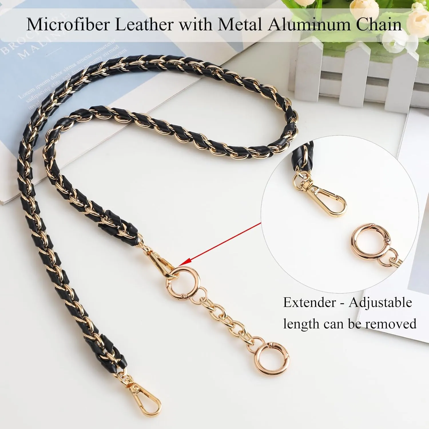 Beaulegan Purse Chain Strap - Microfiber Leather - Replacement for Handbag, Crossbody Shoulder Bag Set of 2, 35.4 Inch Long(Gunmetal)
