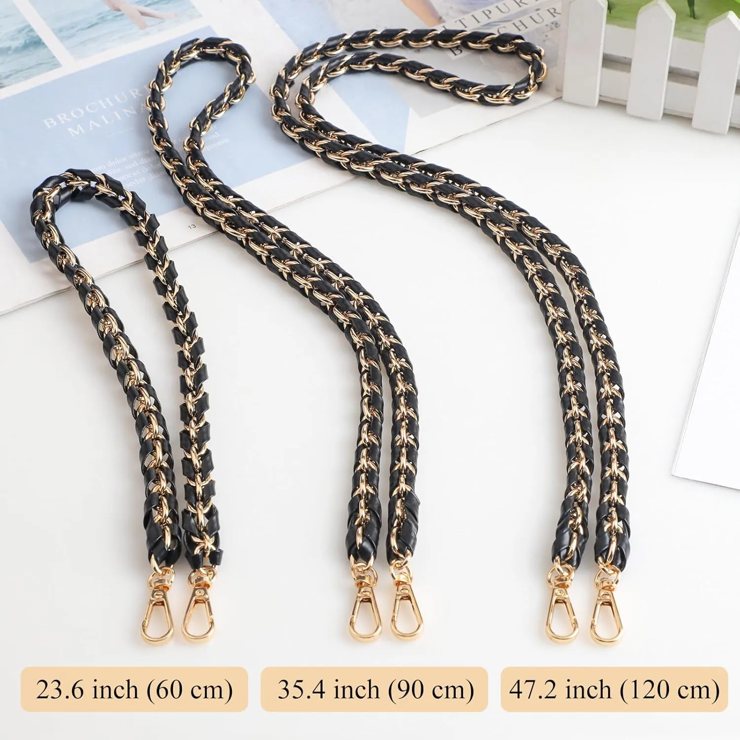 BEAULEGAN Purse Chain Strap - Microfiber Leather - Replacement for Handbag, Crossbody Shoulder Bag Set of 2, 47.2 Inch Long(Gunmetal)