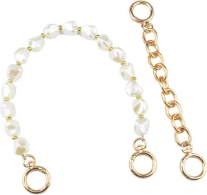 Beaulegan Unique Pearl Purse Chain Handles - Short Strap Replacement for Handbag Set of 2, 15.7 & 7.8 Inch Long (Gold)