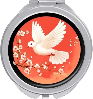 Beautiful Flying White Dovees Compact Makeup Mirror Mini Foldable Cosmetic Mirror Portable Travel Mirror for Purse Pocket