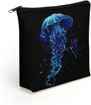 Beautiful Jelly Fish with Scuba Diver Makeup Bag Print Cosmetic Bags Purse Organizer Pouch for Women Men