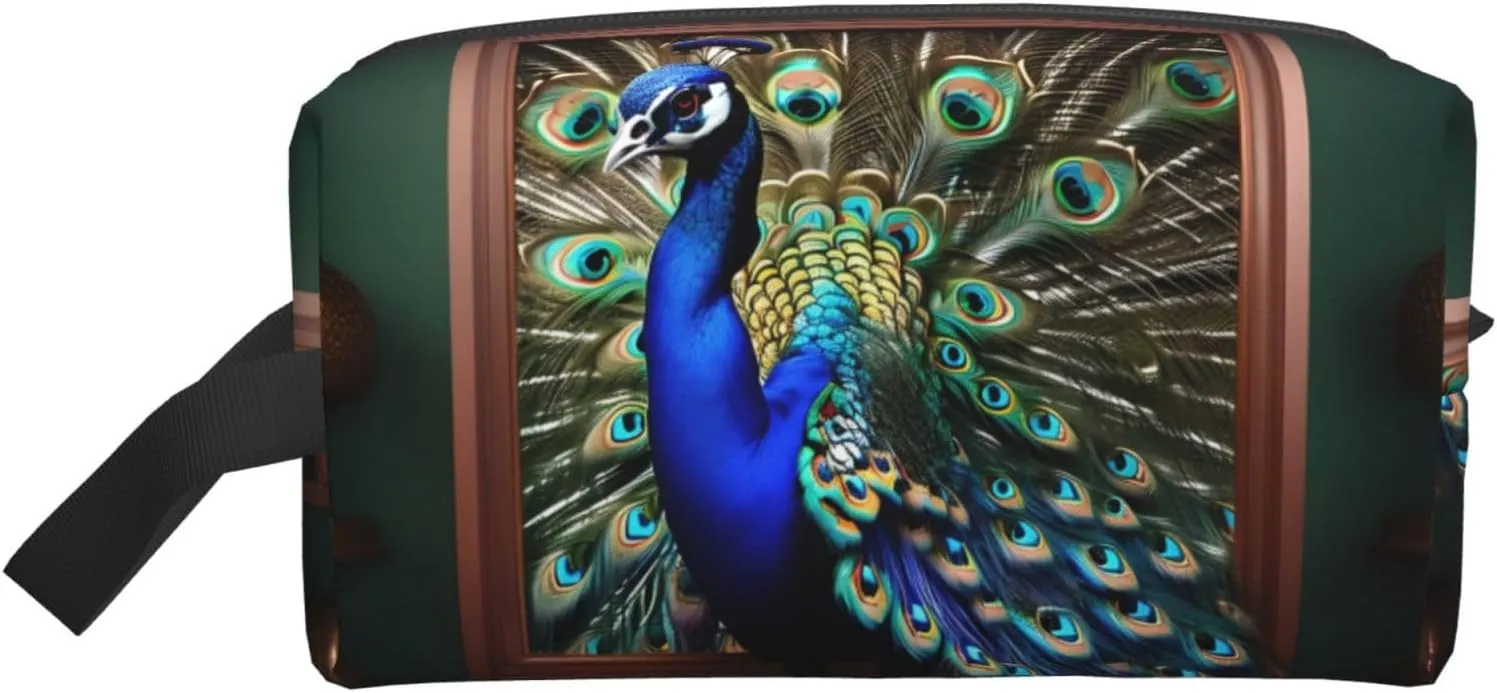 Beautiful peacock picture Print Travel Essentials Storage Bag Cosmetic Organizer Pouch Large Capacity Zippered