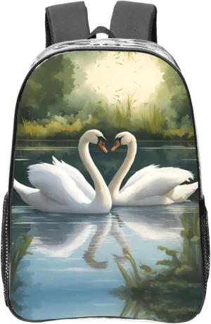 Beautiful White Swans on The Lake Print Large Clear PVC Backpack Men Women Suitable Bag Stadium Event Outdoor Sport Travel