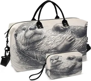 Beaver Swim Black White Travel Duffel Bag, Gym Bags with Multiple Interior Pockets for Men Women Toiletry Purse Included 20.5”x 1.9” x 13.8”