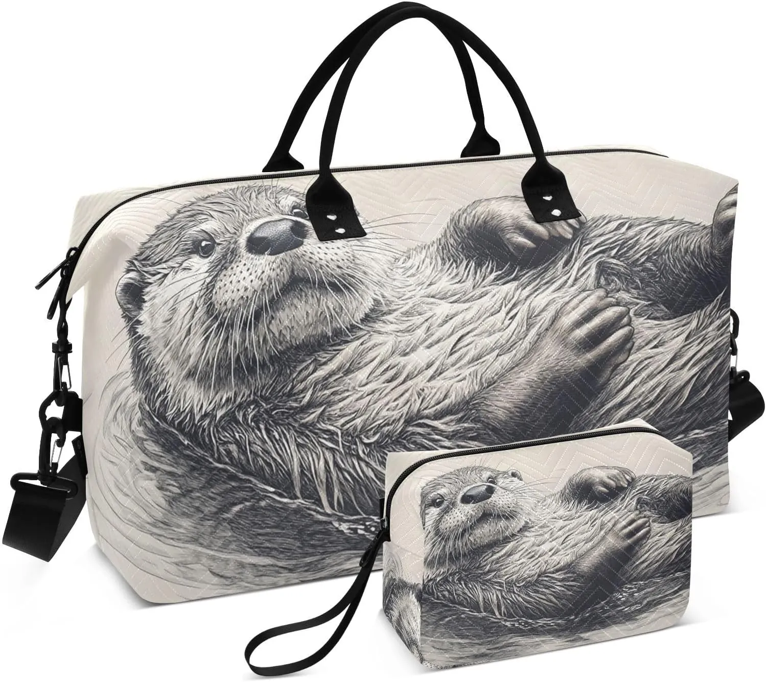 Beaver Swim Black White Travel Duffel Bag, Gym Bags with Multiple Interior Pockets for Men Women Toiletry Purse Included 20.5”x 1.9” x 13.8”