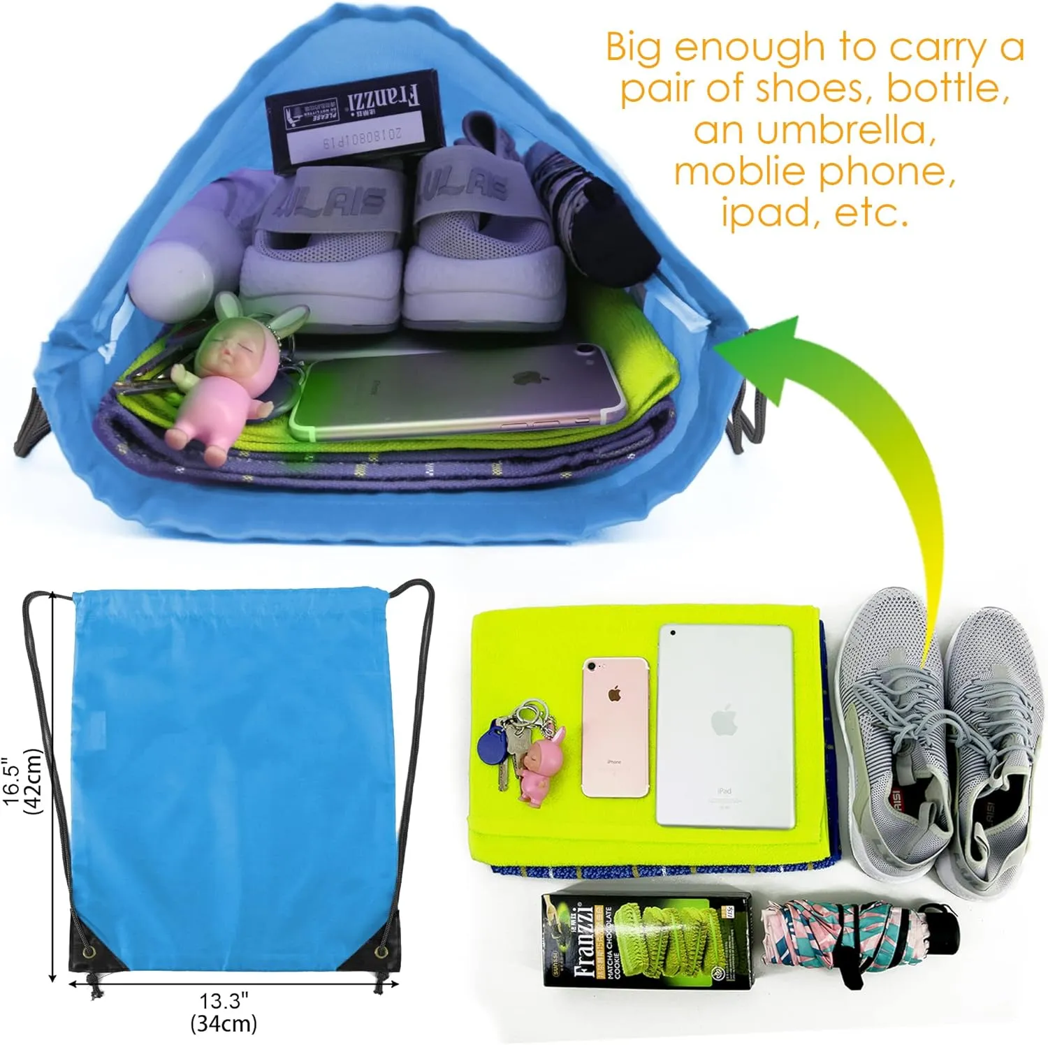 BeeGreen 20 Pieces Blue Gym Drawstring Bag Pack Bulk Durable Cinch Sackpacks Large Size for Christmas Sports Team Storage Travel Pull String Sack Pack for Women and Men