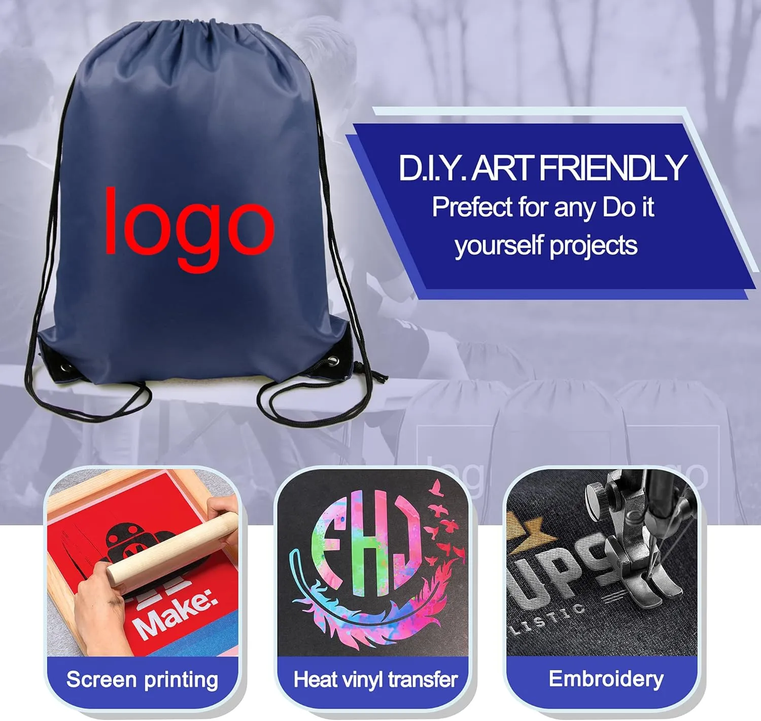 BeeGreen 20 Pieces Navy Blue Drawstring Bag for Birthday Christmas Gym Sports Polyester Multipurpose Cinch Sackpack for Heat Vinyl and Tie Dye Pull String Sinch Sacks
