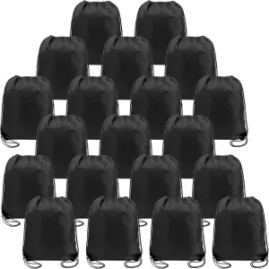BeeGreen Black Drawstring Backpack Bulk 20 Pack, Christmas String Backpack for Gym Sport Trip,Cinch Sack with String, DIY Drawstring Bags for Women and Men