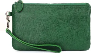 befen Women's Genuine Italian Leather Wristlet Clutch Wallet Purse, Gold Zipper