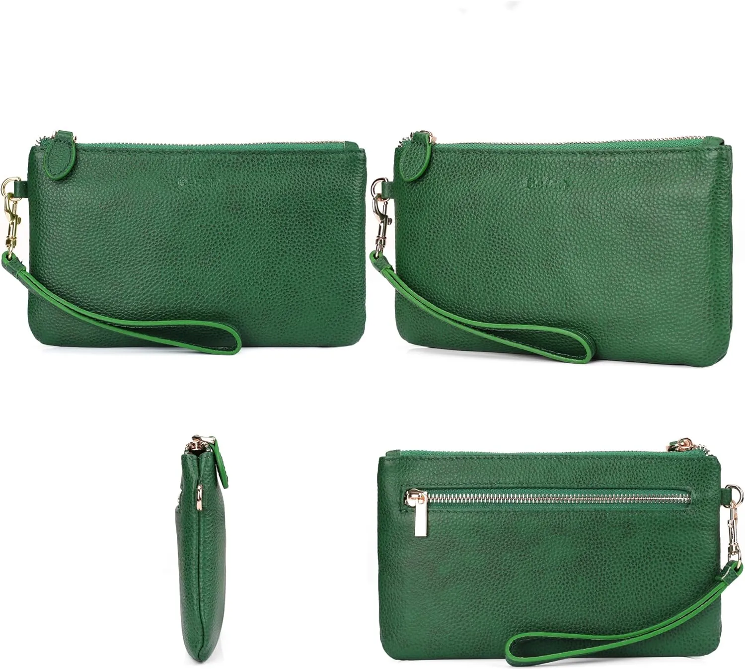 befen Women's Genuine Italian Leather Wristlet Clutch Wallet Purse, Gold Zipper