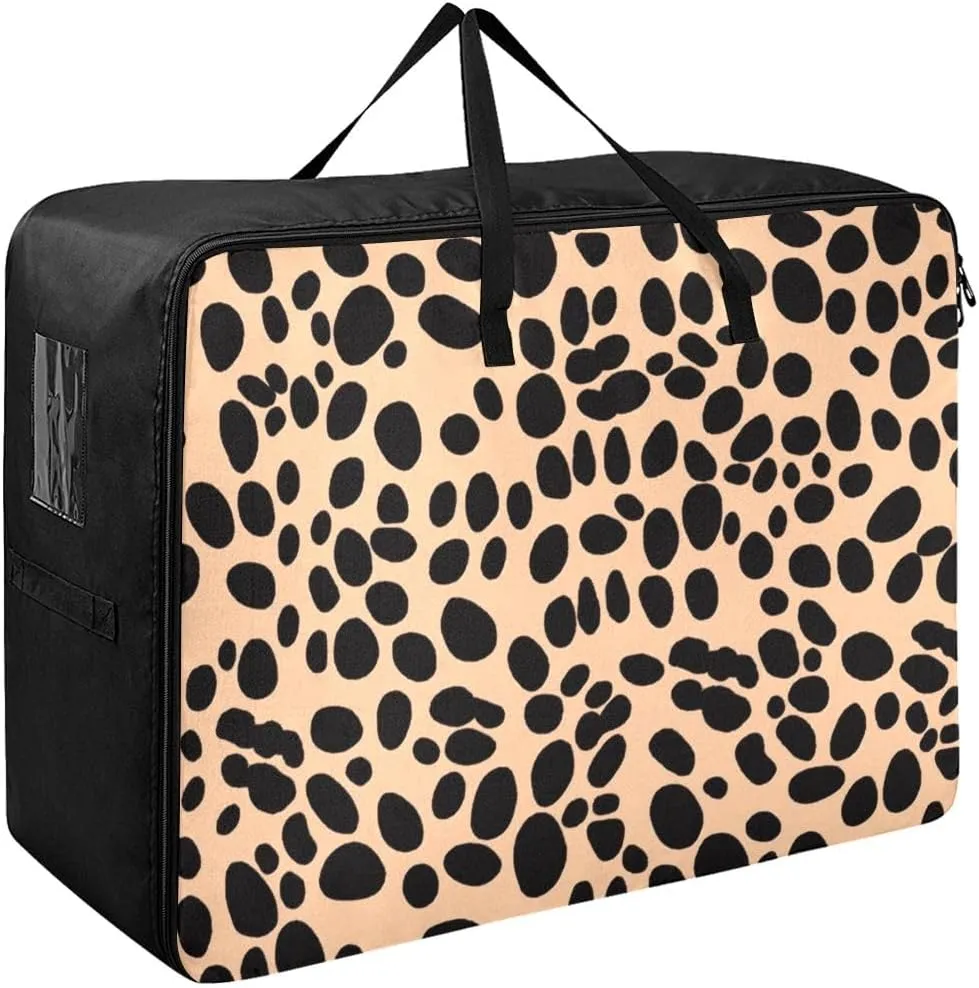 Beige Leopard Pattern Storage Bag, 27.5x19.7x11 In, Garment Storage Organizer Travel Cargo Duffel Bags Zippered Storage Bag for Closet Comforter, Pillow, Quilt