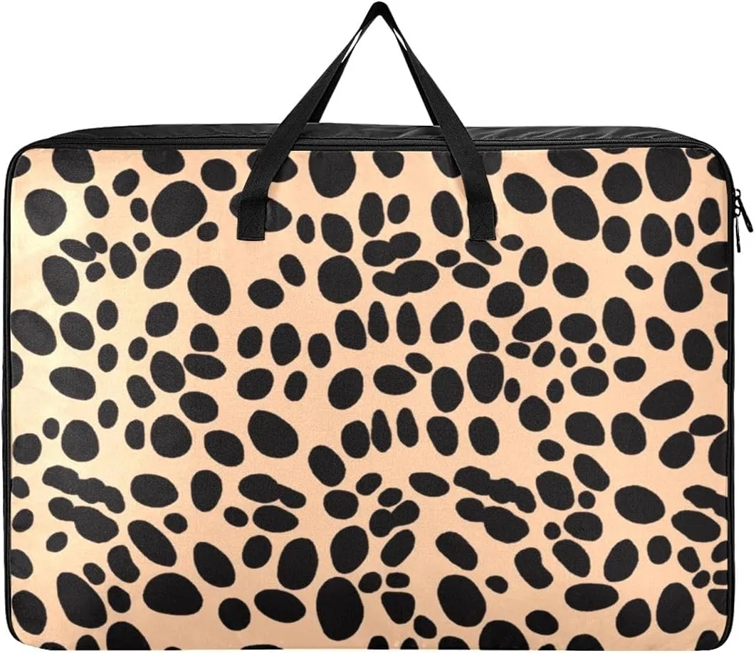 Beige Leopard Pattern Storage Bag, 27.5x19.7x11 In, Garment Storage Organizer Travel Cargo Duffel Bags Zippered Storage Bag for Closet Comforter, Pillow, Quilt